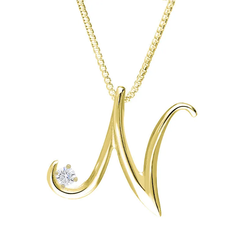 Love Letters 9ct Yellow Gold 0.10ct Diamond Initial N Necklace sold by Jura Watches
