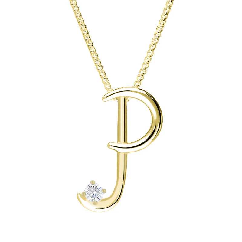Love Letters 9ct Yellow Gold 0.10ct Diamond Initial P Necklace sold by Jura Watches