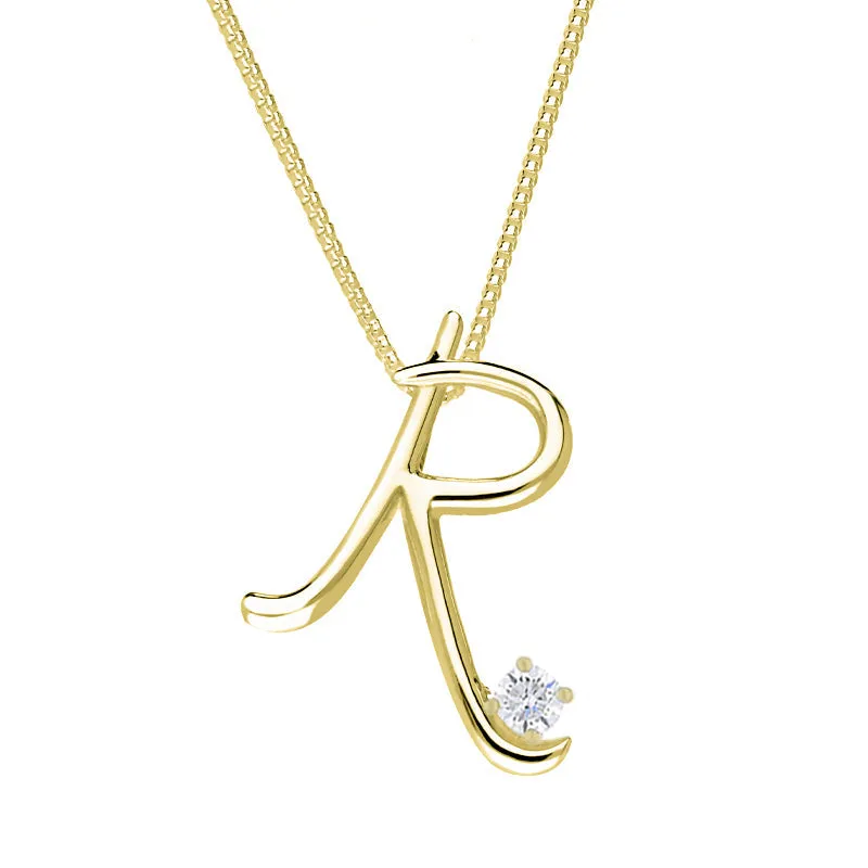 Love Letters 9ct Yellow Gold 0.10ct Diamond Initial R Necklace sold by Jura Watches