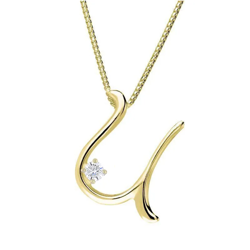 Love Letters 9ct Yellow Gold 0.10ct Diamond Initial U Necklace sold by Jura Watches