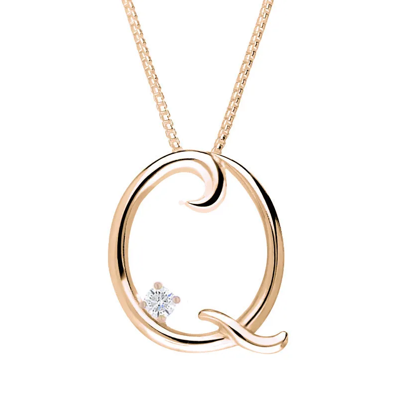 Love Letters 18ct Rose Gold 0.10ct Diamond Initial Q Necklace made by C.W. Sellors