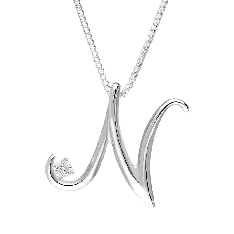 Love Letters 18ct White Gold 0.10ct Diamond Initial N Necklace sold by Jura Watches