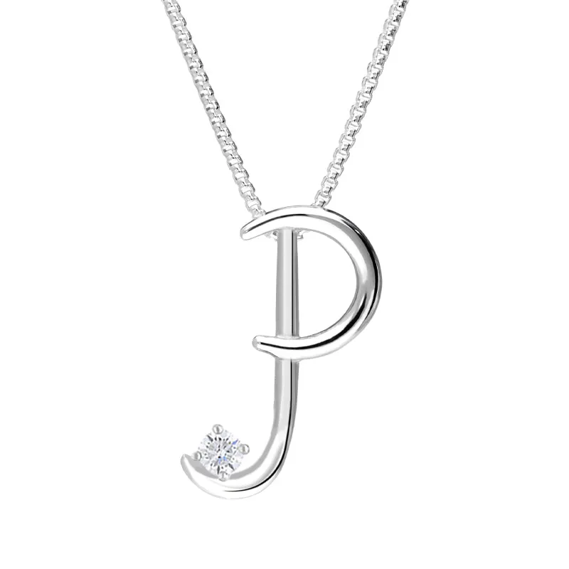 Love Letters 18ct White Gold 0.10ct Diamond Initial P Necklace sold by Jura Watches