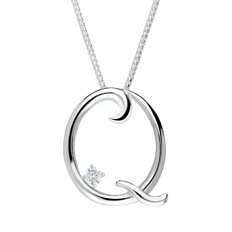 Love Letters 18ct White Gold 0.10ct Diamond Initial Q Necklace sold by Jura Watches
