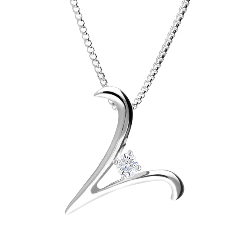 Love Letters 18ct White Gold 0.10ct Diamond Initial V Necklace sold by Jura Watches