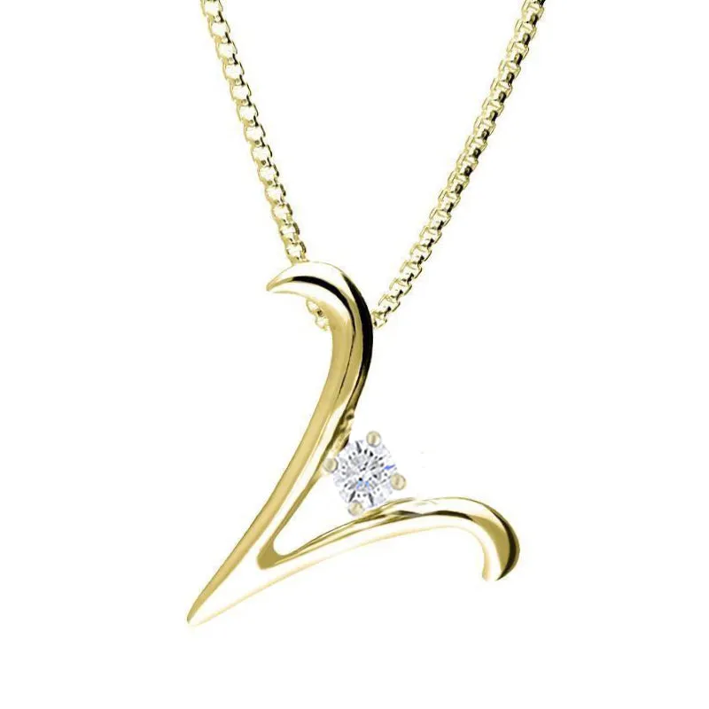 Love Letters 18ct Yellow Gold 0.10ct Diamond Initial V Necklace sold by Jura Watches