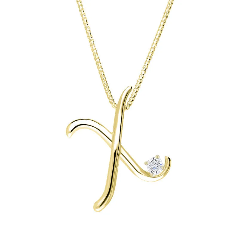 Love Letters 18ct Yellow Gold 0.10ct Diamond Initial X Necklace sold by Jura Watches