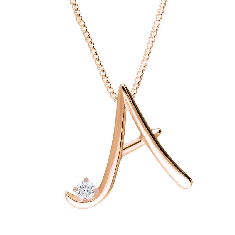Love Letters 9ct Rose Gold 0.10ct Diamond Initial A Necklace sold by Jura Watches