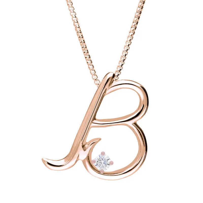 Love Letters 9ct Rose Gold 0.10ct Diamond Initial B Necklace sold by Jura Watches