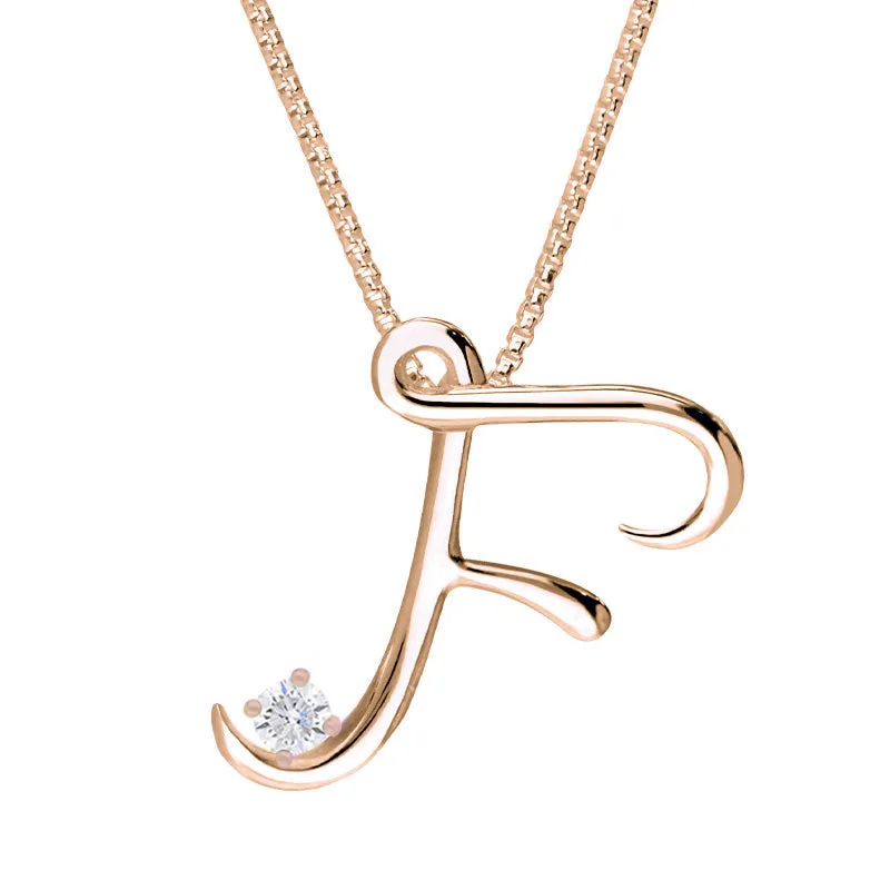 Love Letters 9ct Rose Gold 0.10ct Diamond Initial F Necklace sold by Jura Watches