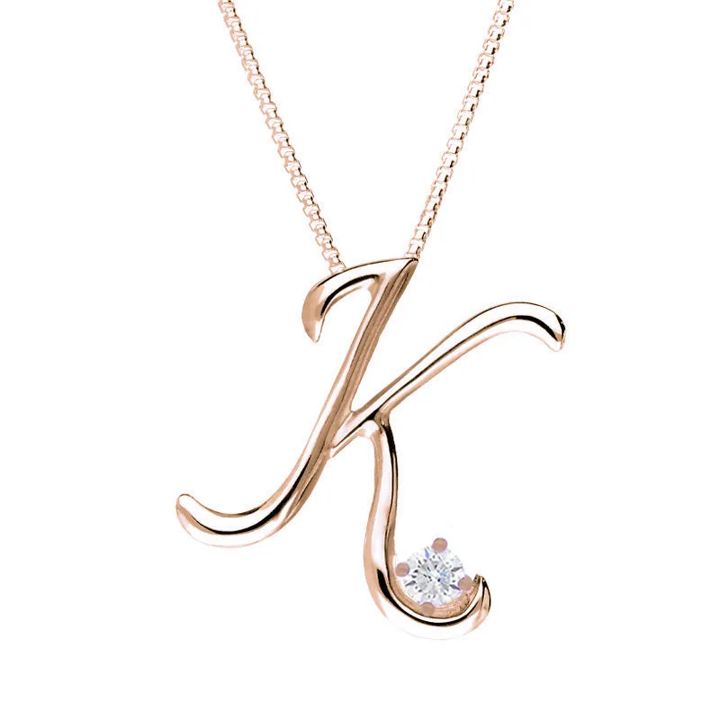 Love Letters 9ct Rose Gold 0.10ct Diamond Initial K Necklace sold by Jura Watches