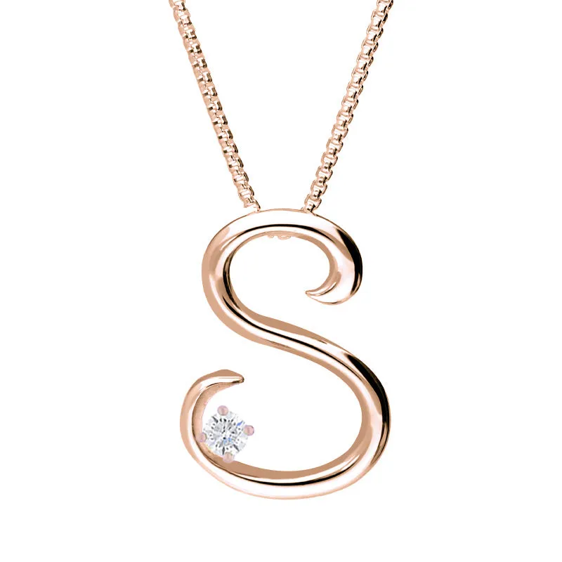 Love Letters 9ct Rose Gold 0.10ct Diamond Initial S Necklace sold by Jura Watches