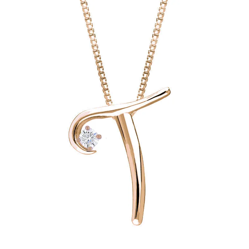 Love Letters 9ct Rose Gold 0.10ct Diamond Initial T Necklace sold by Jura Watches