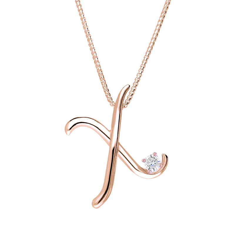 Love Letters 9ct Rose Gold 0.10ct Diamond Initial X Necklace sold by Jura Watches