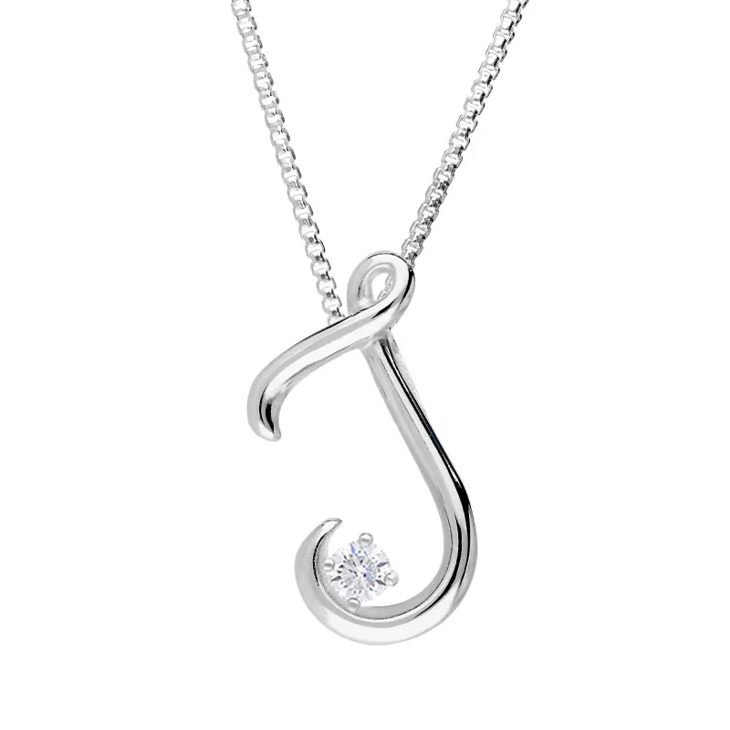 Love Letters 9ct White Gold 0.10ct Diamond Initial J Necklace sold by Jura Watches