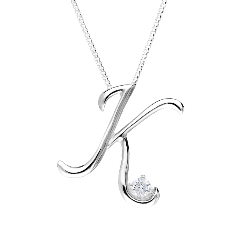 Love Letters 9ct White Gold 0.10ct Diamond Initial K Necklace sold by Jura Watches