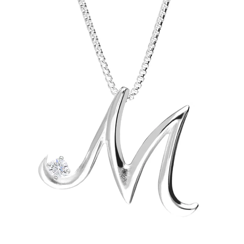 Love Letters 9ct White Gold 0.10ct Diamond Initial M Necklace sold by Jura Watches