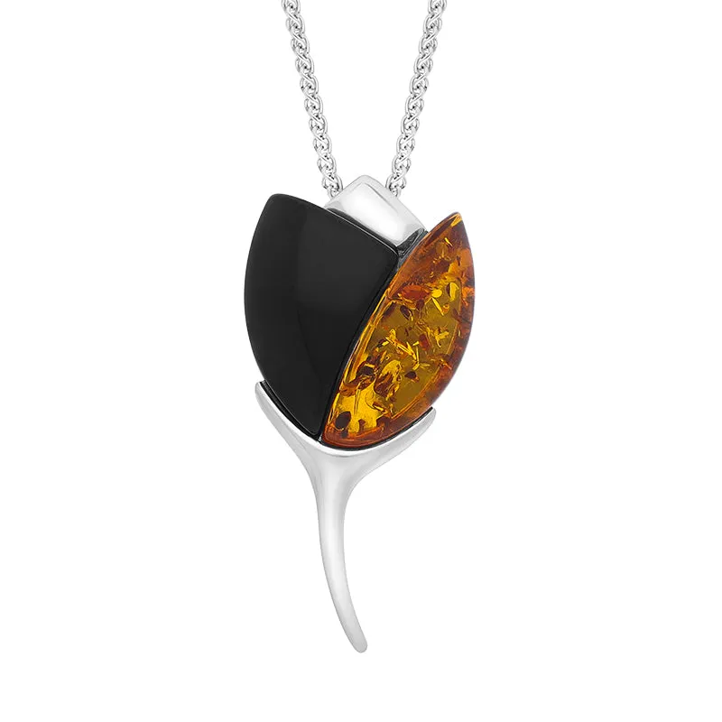 Sterling Silver Whitby Jet Amber 2 Stone Leaf Necklace sold by Jura Watches