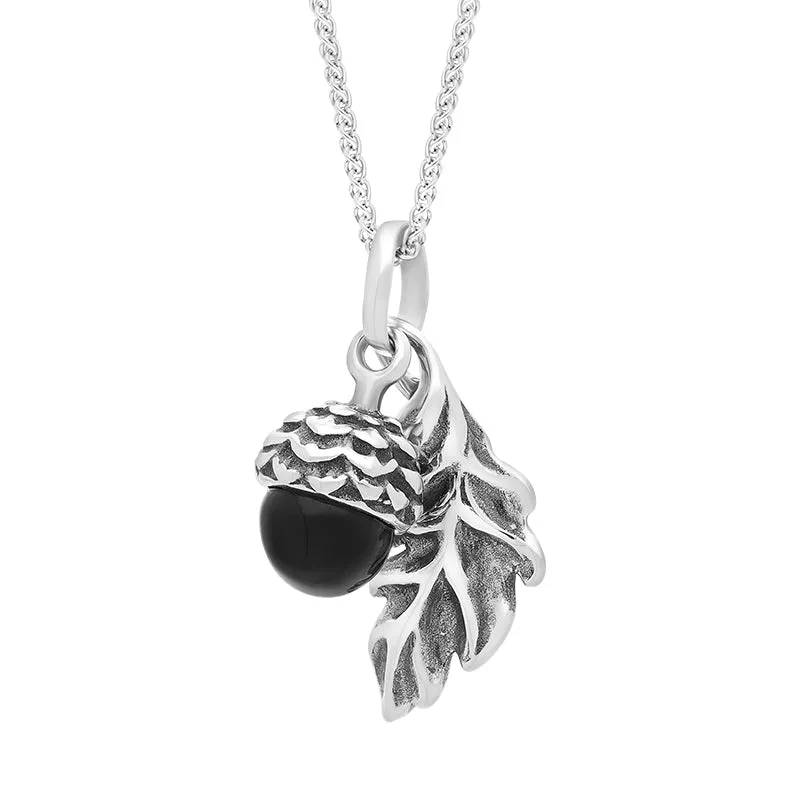 Sterling Silver Whitby Jet Acorn Leaf Necklace sold by Jura Watches product image thumbnail 2