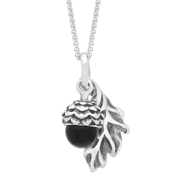 Sterling Silver Whitby Jet Acorn Leaf Necklace sold by Jura Watches