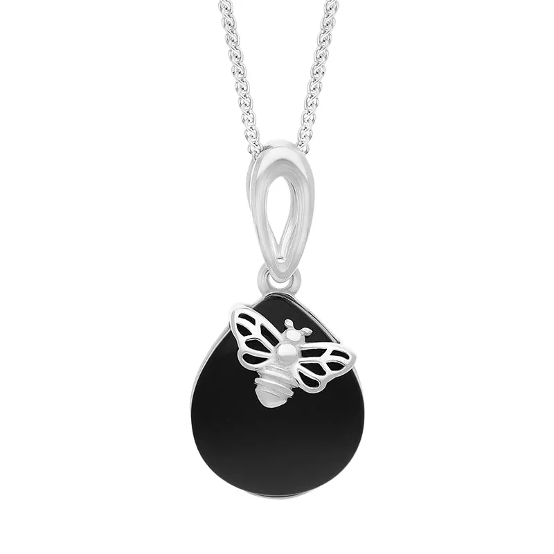 Sterling Silver Whitby Jet Small Bee Necklace sold by Jura Watches