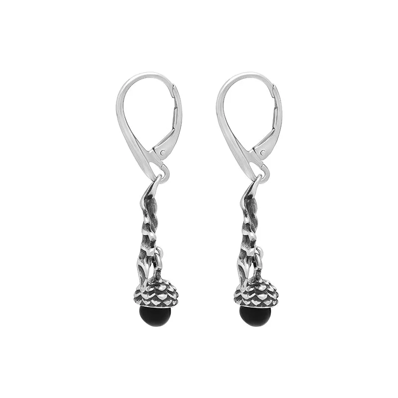 Sterling Silver Whitby Jet Acorn Leaf Hook Earrings sold by Jura Watches product image thumbnail 2