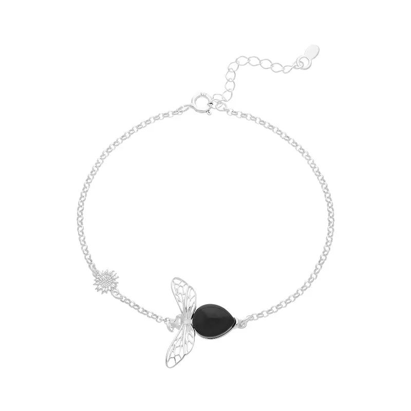 Sterling Silver Whitby Jet Small Bee Bracelet sold by Jura Watches
