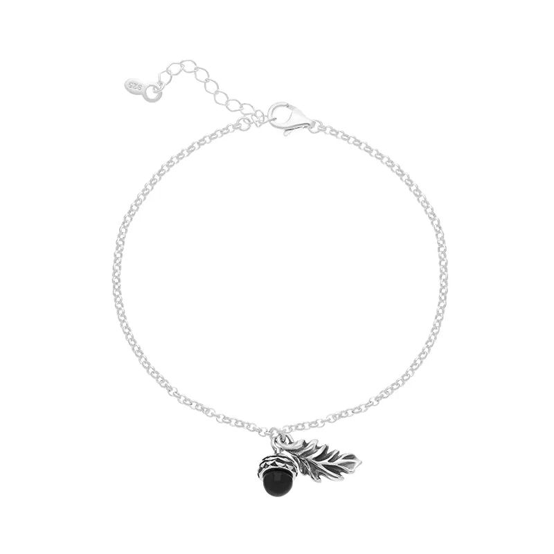 Sterling Silver Whitby Jet Acorn Leaf Bracelet sold by Jura Watches