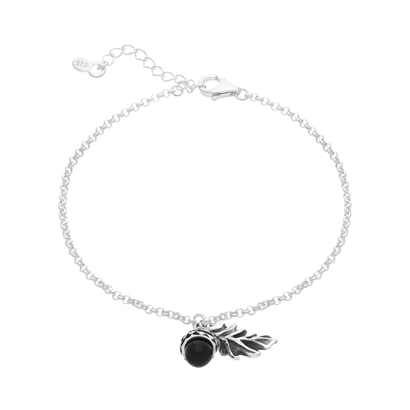 Sterling Silver Whitby Jet Acorn Leaf Bracelet sold by Jura Watches product image thumbnail 2