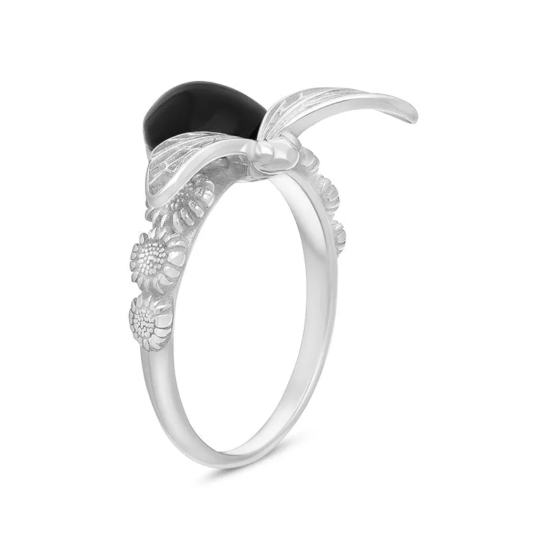 Sterling Silver Whitby Jet Small Bee Pear Ring sold by Jura Watches product image thumbnail 2
