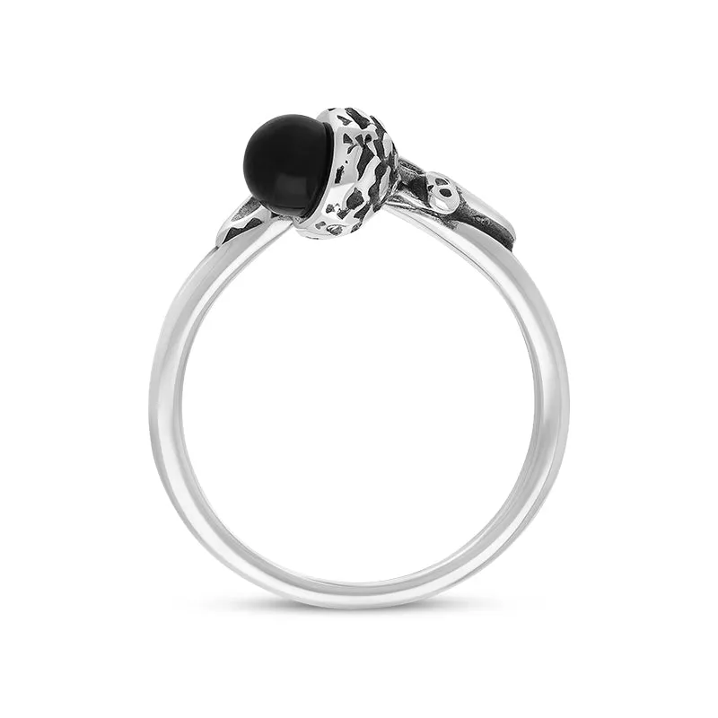 Sterling Silver Whitby Jet Acorn Leaf Ring sold by Jura Watches product image thumbnail 3