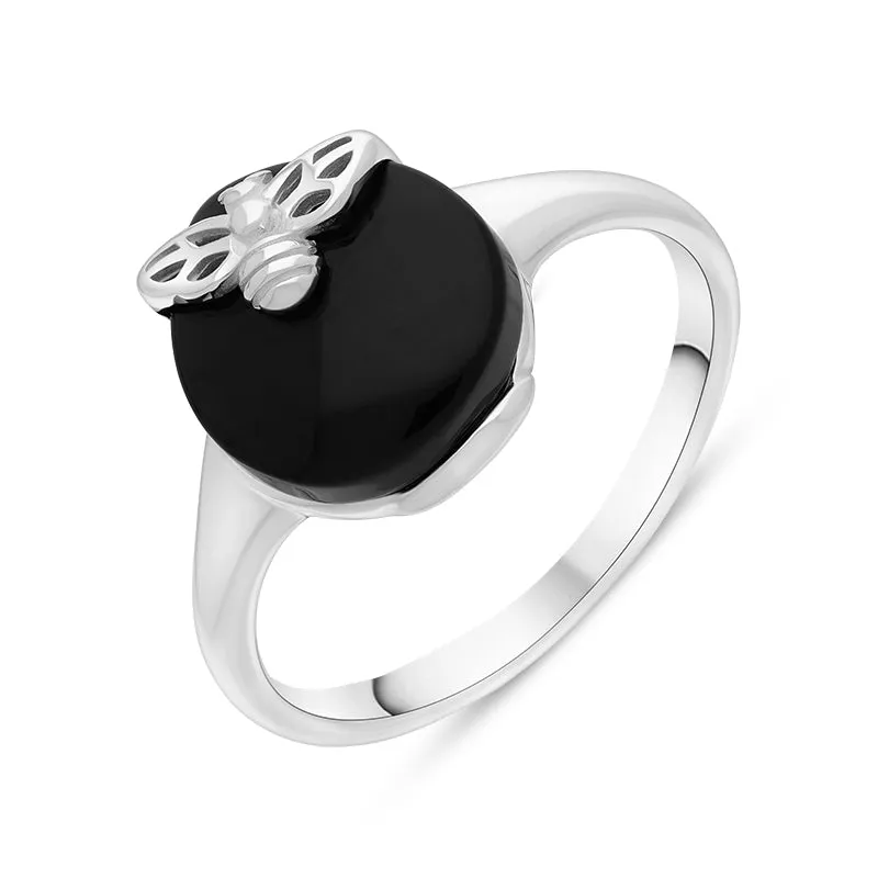 Sterling Silver Whitby Jet Small Bee Ring sold by Jura Watches