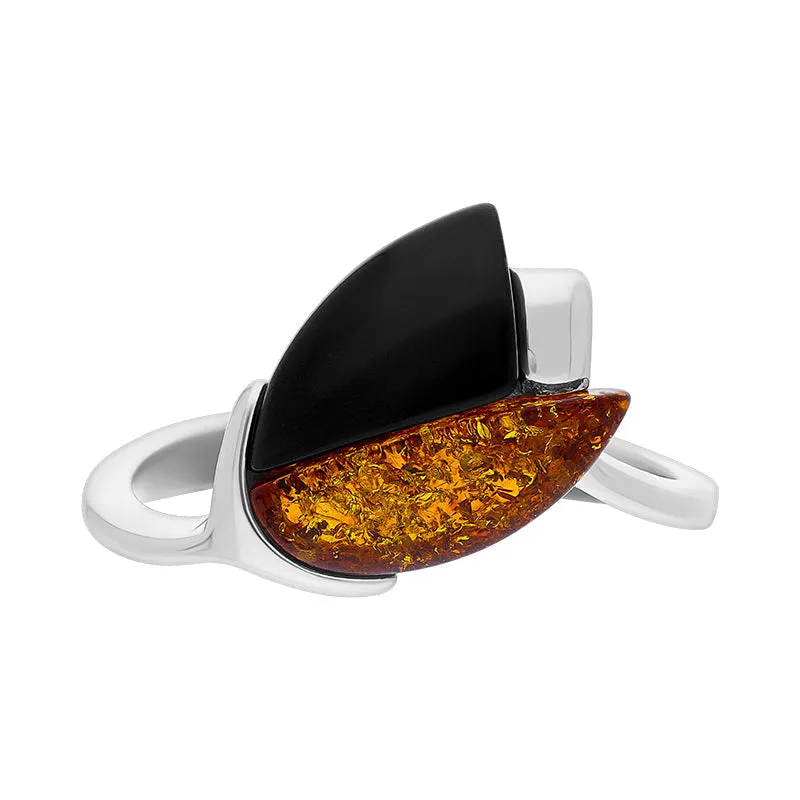 Sterling Silver Whitby Jet Amber 2 Stone Leaf Ring sold by Jura Watches product image thumbnail 2