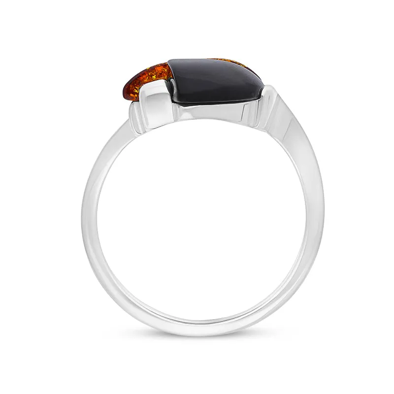 Sterling Silver Whitby Jet Amber 2 Stone Leaf Ring sold by Jura Watches product image thumbnail 3