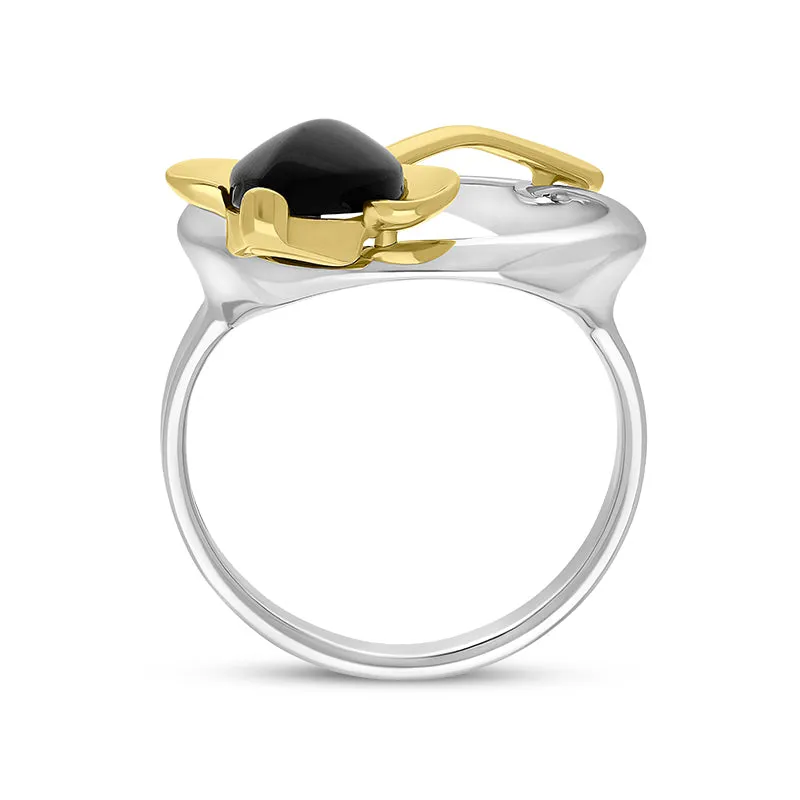 18ct Yellow Gold Plated Sterling Silver Whitby Jet Open Circle Leaf Ring sold by Jura Watches product image thumbnail 3