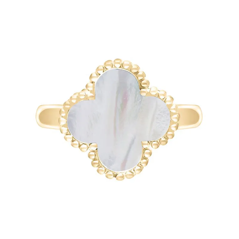 9ct Yellow Gold White Mother of Pearl Bloom Four Leaf Clover Ball Edge Ring sold by Jura Watches product image thumbnail 2