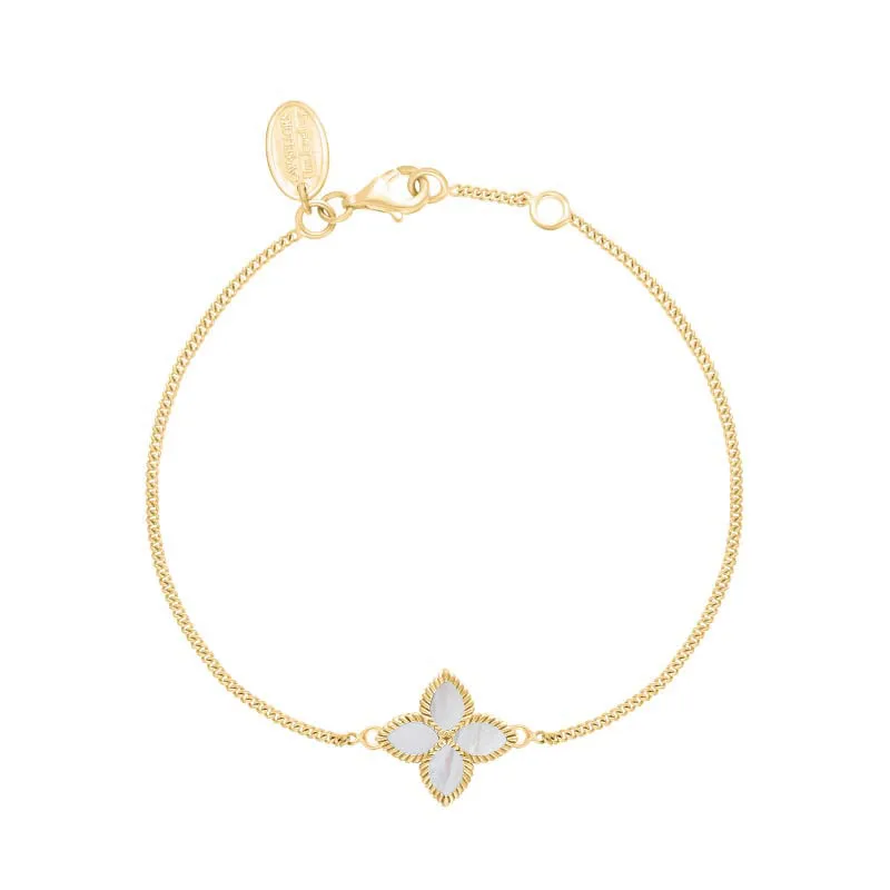 18ct Yellow Gold White Mother of Pearl Eden Marquise Flower Bracelet sold by Jura Watches