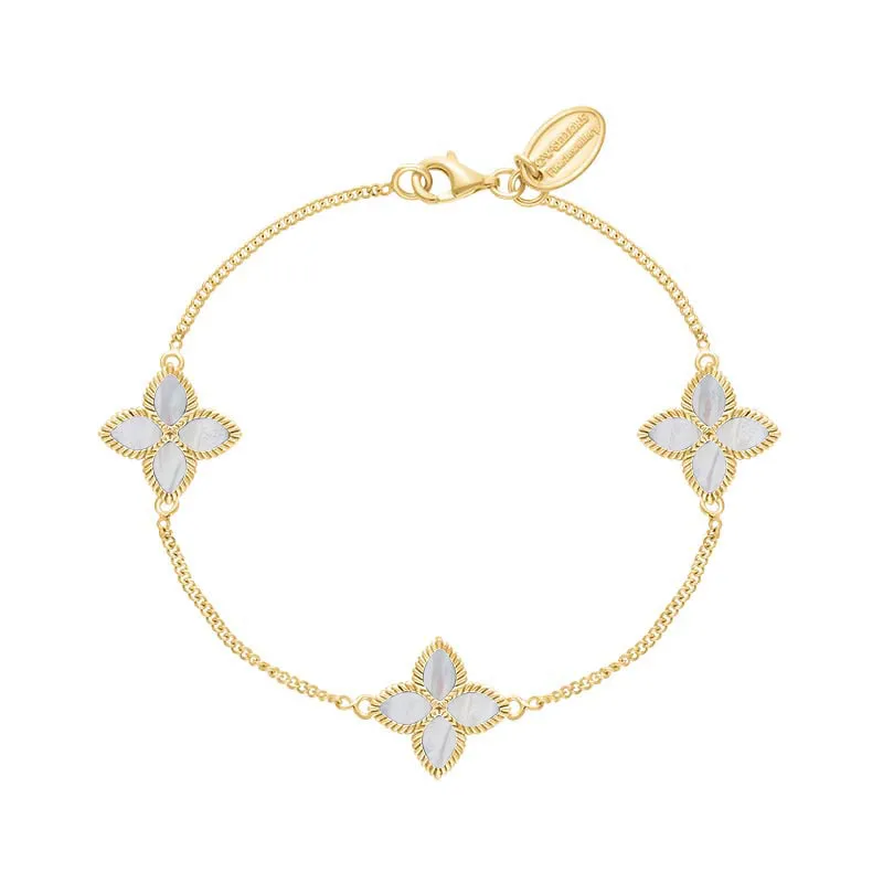 9ct Yellow Gold White Mother of Pearl Eden Marquise Flower Bracelet sold by Jura Watches