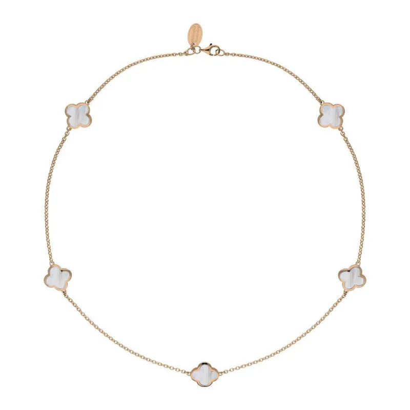 18ct Rose Gold White Mother of Pearl Bloom Four Leaf Clover Necklace sold by Jura Watches