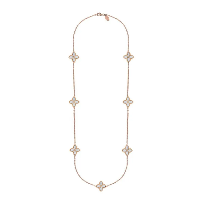 18ct Rose Gold White Mother of Pearl Eden Long Marquise Flower Necklace sold by Jura Watches