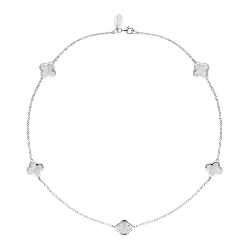18ct White Gold White Mother of Pearl Bloom Four Leaf Clover Necklace sold by Jura Watches