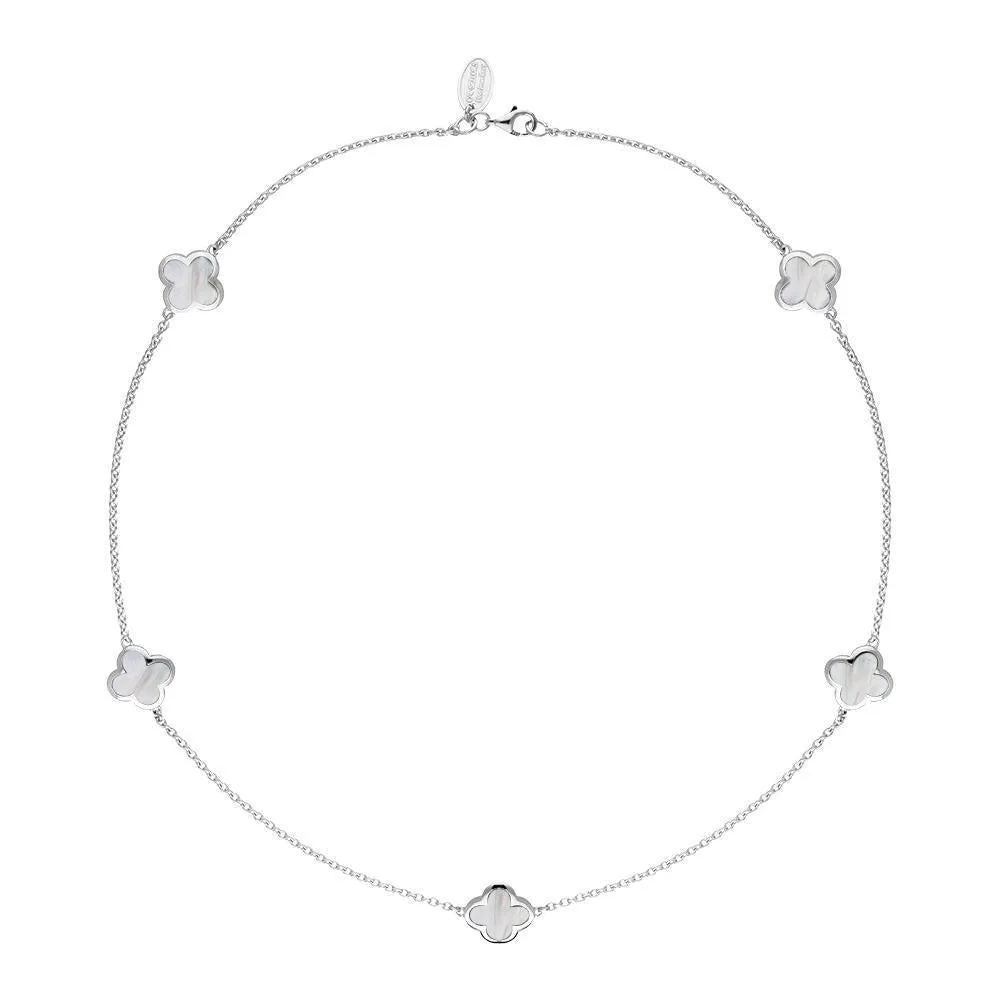 18ct White Gold White Mother of Pearl Bloom Four Leaf Clover Necklace sold by Jura Watches