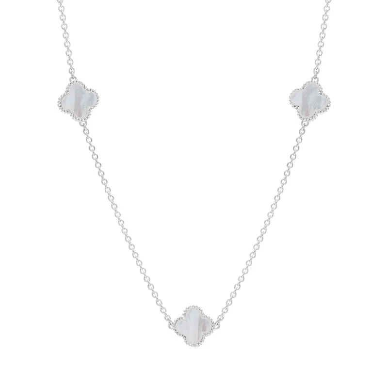 18ct White Gold White Mother of Pearl Bloom Four Leaf Clover Ball Edge Necklace sold by Jura Watches product image thumbnail 2