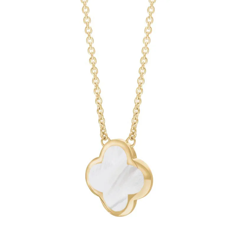 18ct Yellow Gold White Mother of Pearl Bloom Large Four Leaf Clover Polished Edge Pendant sold by Jura Watches product image thumbnail 2