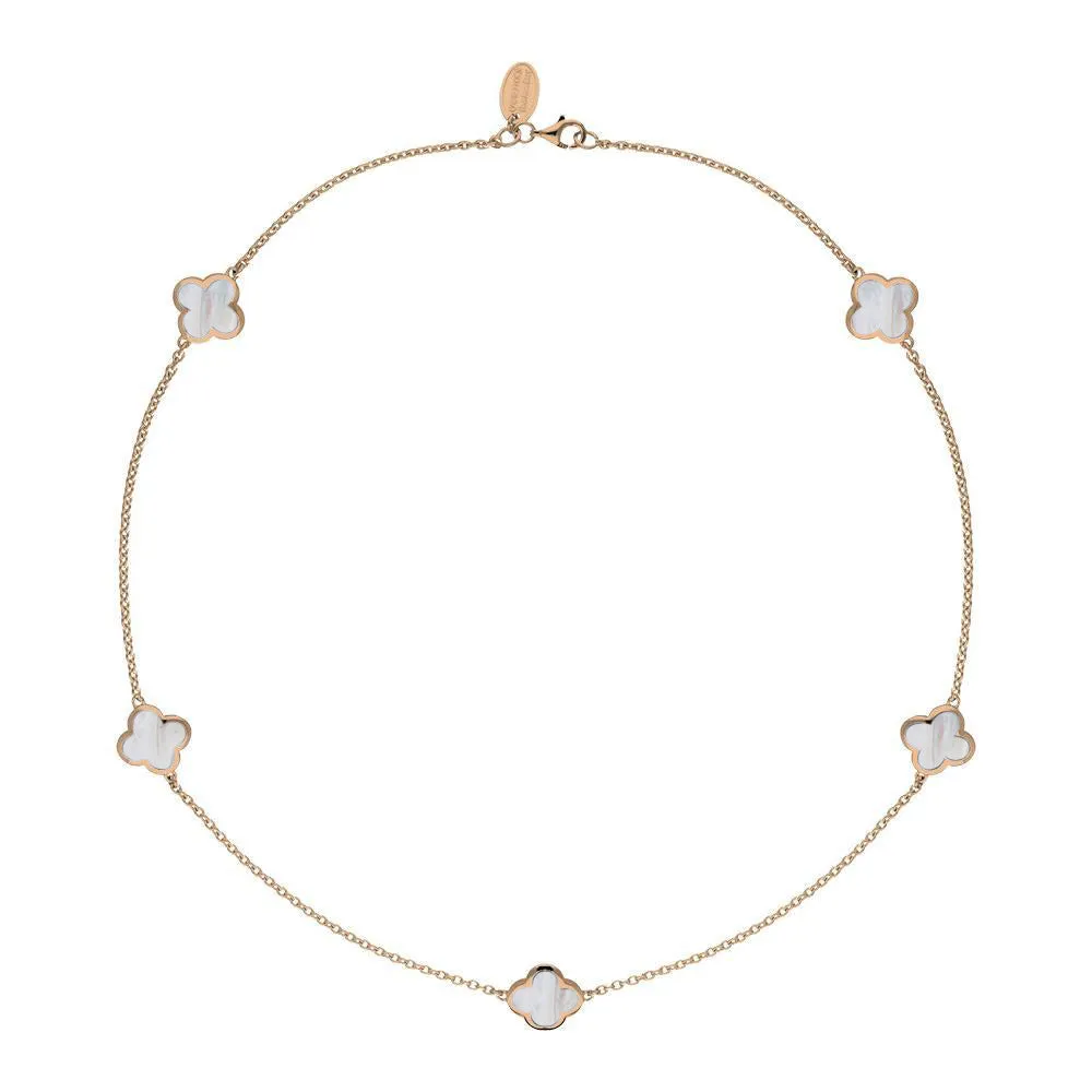 9ct Rose Gold White Mother of Pearl Bloom Four Leaf Clover Necklace sold by Jura Watches
