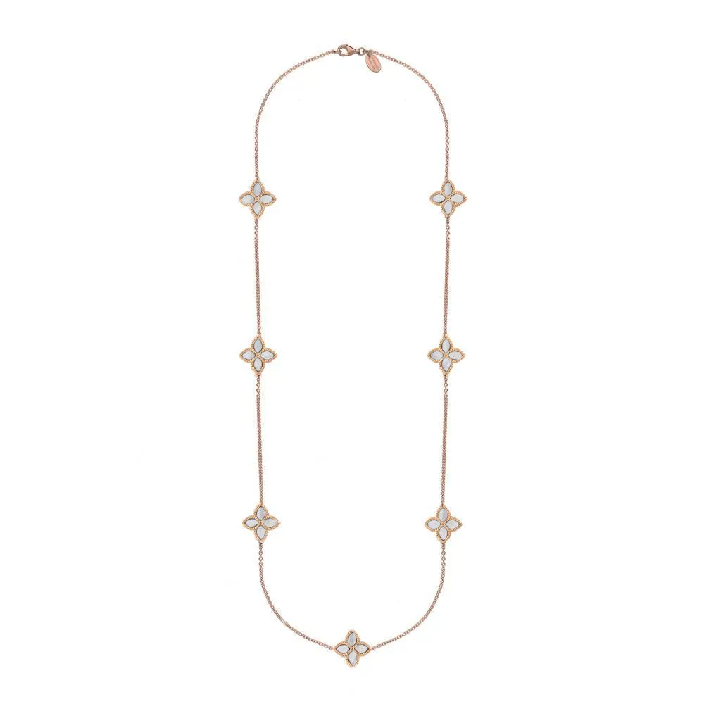 9ct Rose Gold White Mother of Pearl Eden Long Marquise Flower Necklace sold by Jura Watches
