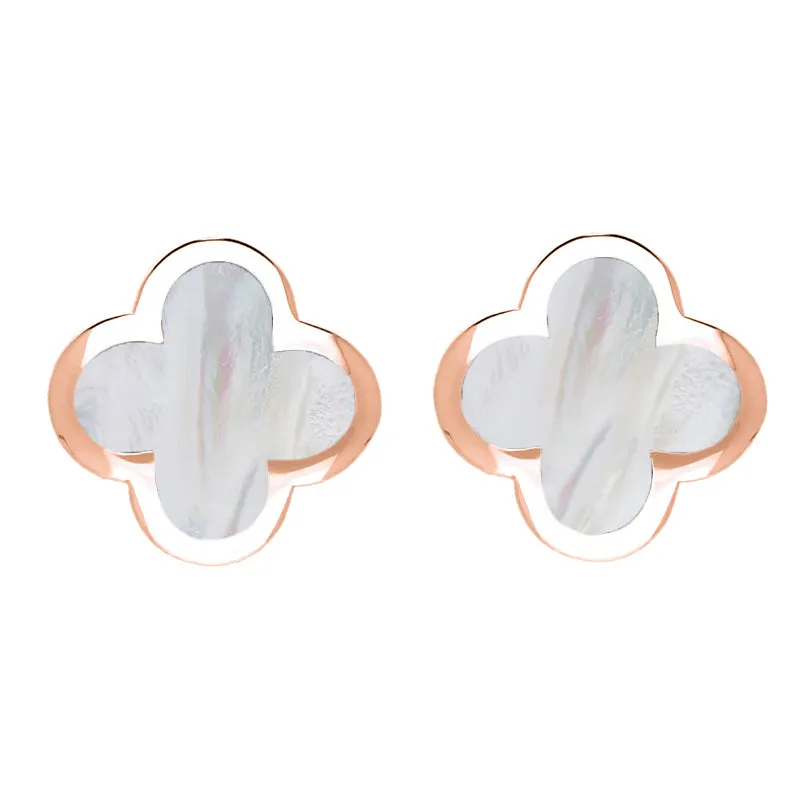 9ct Rose Gold White Mother of Pearl Bloom Four Leaf Clover Stud Earrings sold by Jura Watches