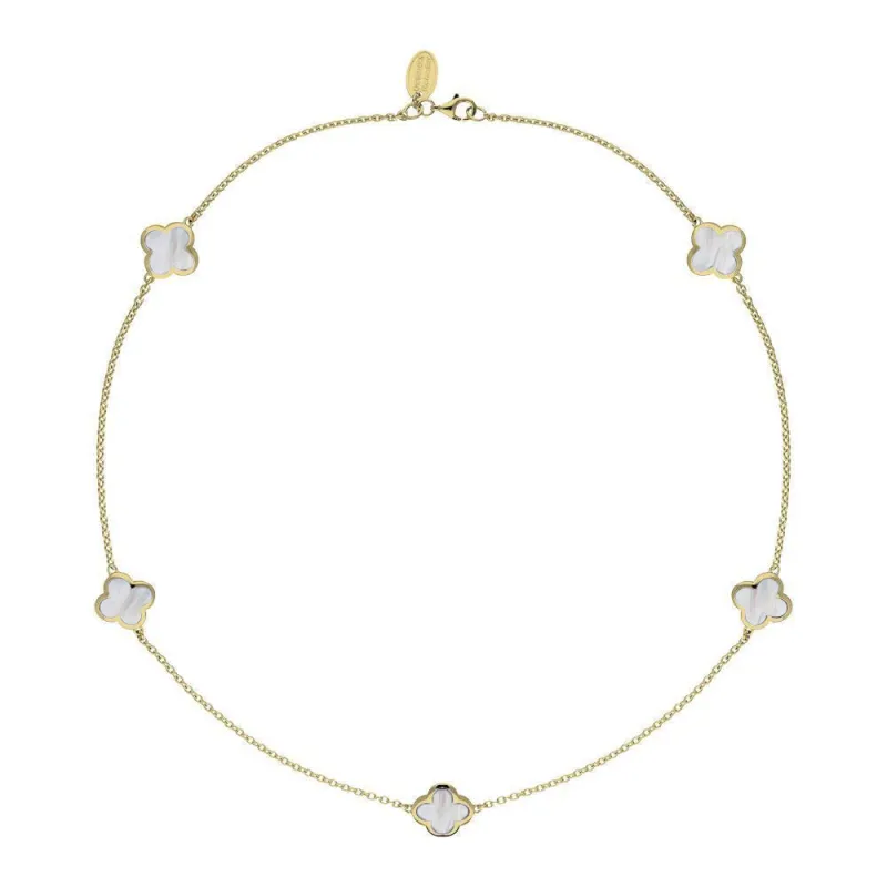 9ct Yellow Gold White Mother of Pearl Bloom Four Leaf Clover Necklace sold by Jura Watches