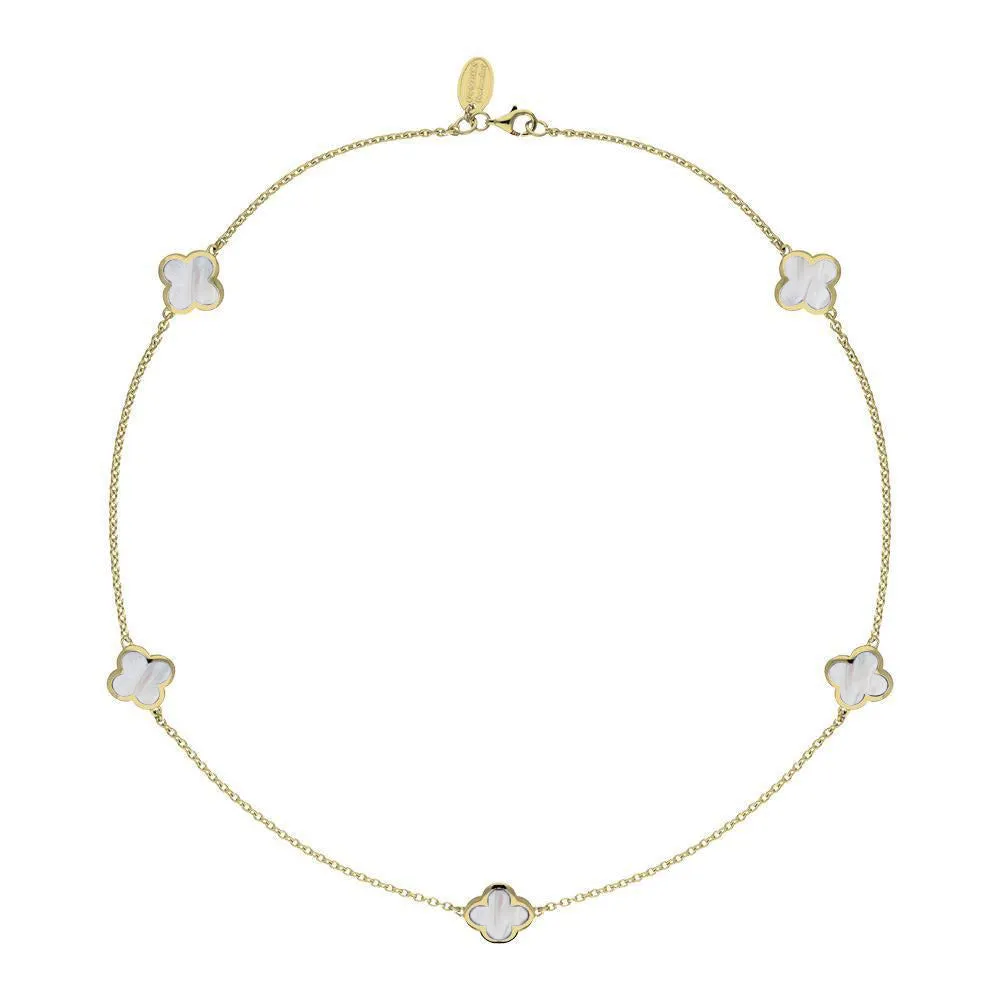 9ct Yellow Gold White Mother of Pearl Bloom Four Leaf Clover Necklace sold by Jura Watches