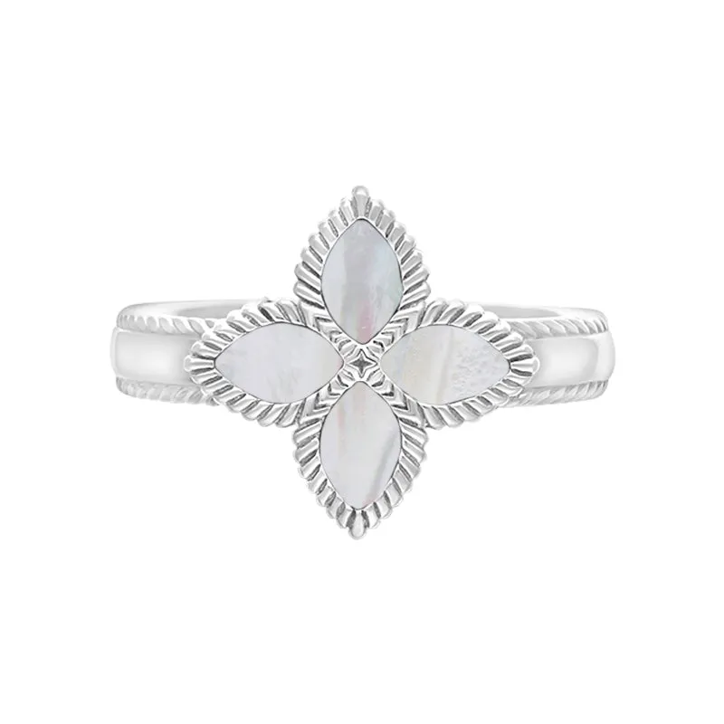 18ct White Gold White Mother of Pearl Eden Marquise Flower Ring sold by Jura Watches product image thumbnail 2